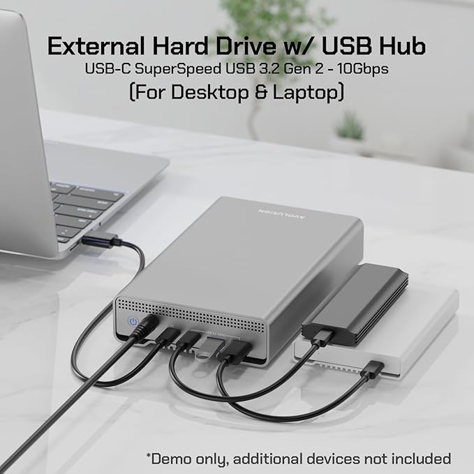 Avolusion PRO-G1 Series 12TB USB 3.2 Gen 2 (10Gbps) External Hard Drive w/USB HUB for Windows or MacOS Desktop PC/Laptop (Silver) (Renewed)