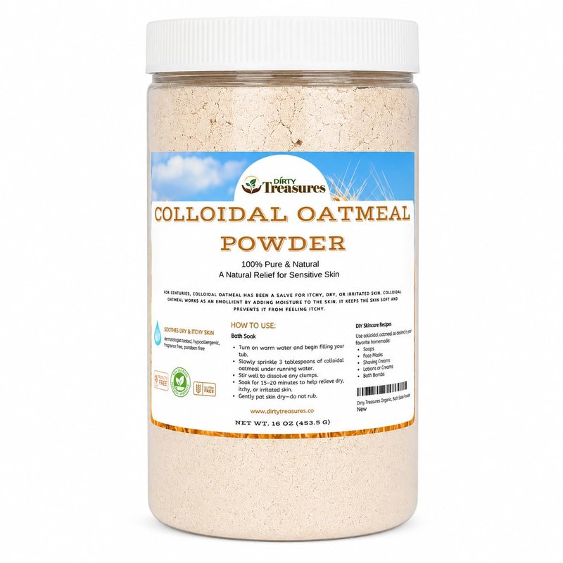 Dirty Treasures Colloidal Oatmeal Bath | Eczema & Itchy Skin Relief | Baby-Safe, 100% Natural, Fragrance-Free | 1 lb (16oz)