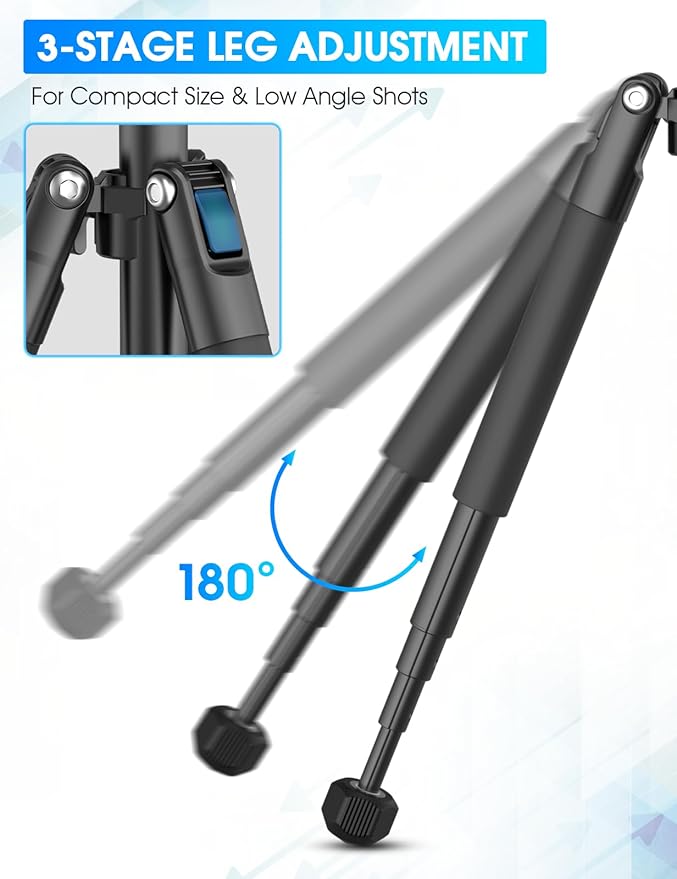 ULANZI MT-63 Portable Vlog Tripod, 57" Foldable Aluminum Alloy Extendable Camera Tripod with 2 in 1 Phone Clip, 360° Ball Head Travel Lightweight Tripod for iPhone/Android/Camera, Load 5KG/11LBS