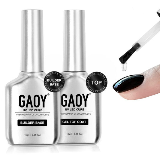 GAOY Glossy Gel Top Coat and Builder Base Set, 2 Pcs 16ml Glassy Top Coat and Clear Rubber Base Nail Strengthener Combination for UV Light Cure Gel Nail Polish