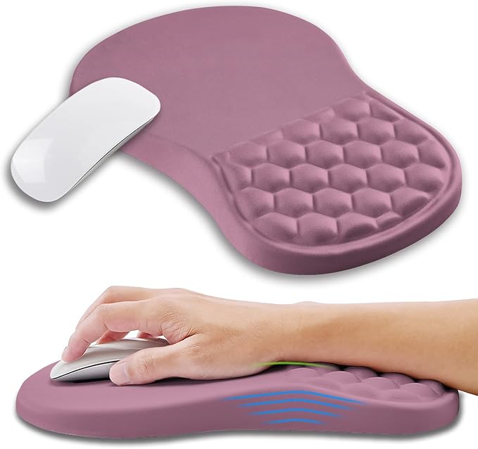 Kuosgm Ergonomic Mouse Pad Wrist Support with Memory Foam Massage Bulge, Carpal Tunnel Pain Relief Mousepad Wrist Rest for Mouse(12x8 inch, Dark Pink)