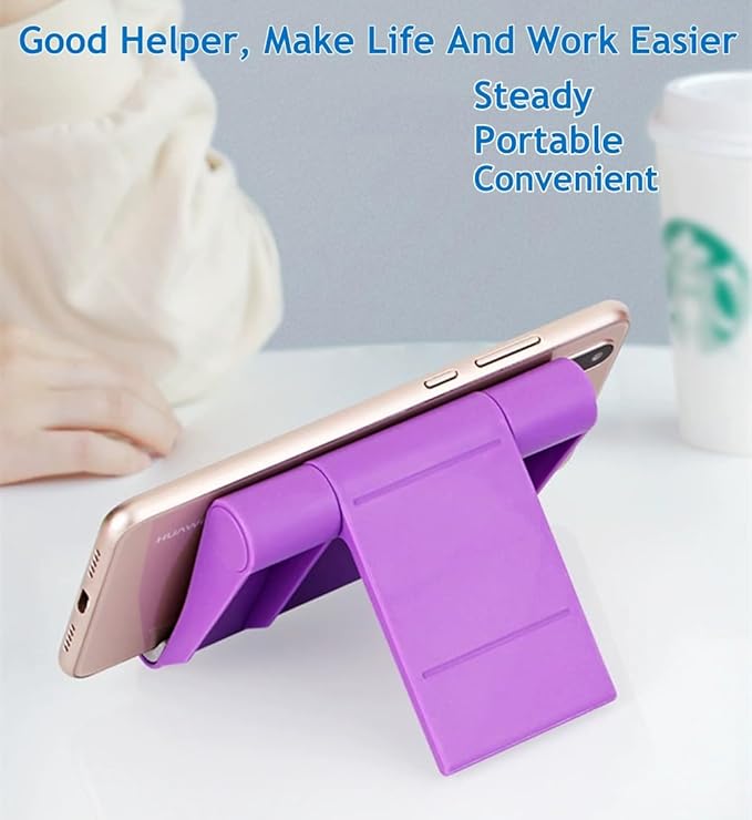 JUSDIQIR Portable Adjustable Cell Phone Stand, 2 Pack, Universal Fit for Desktop, Tablet, Compatible with Most Phones & Devices (Purple+Blue)
