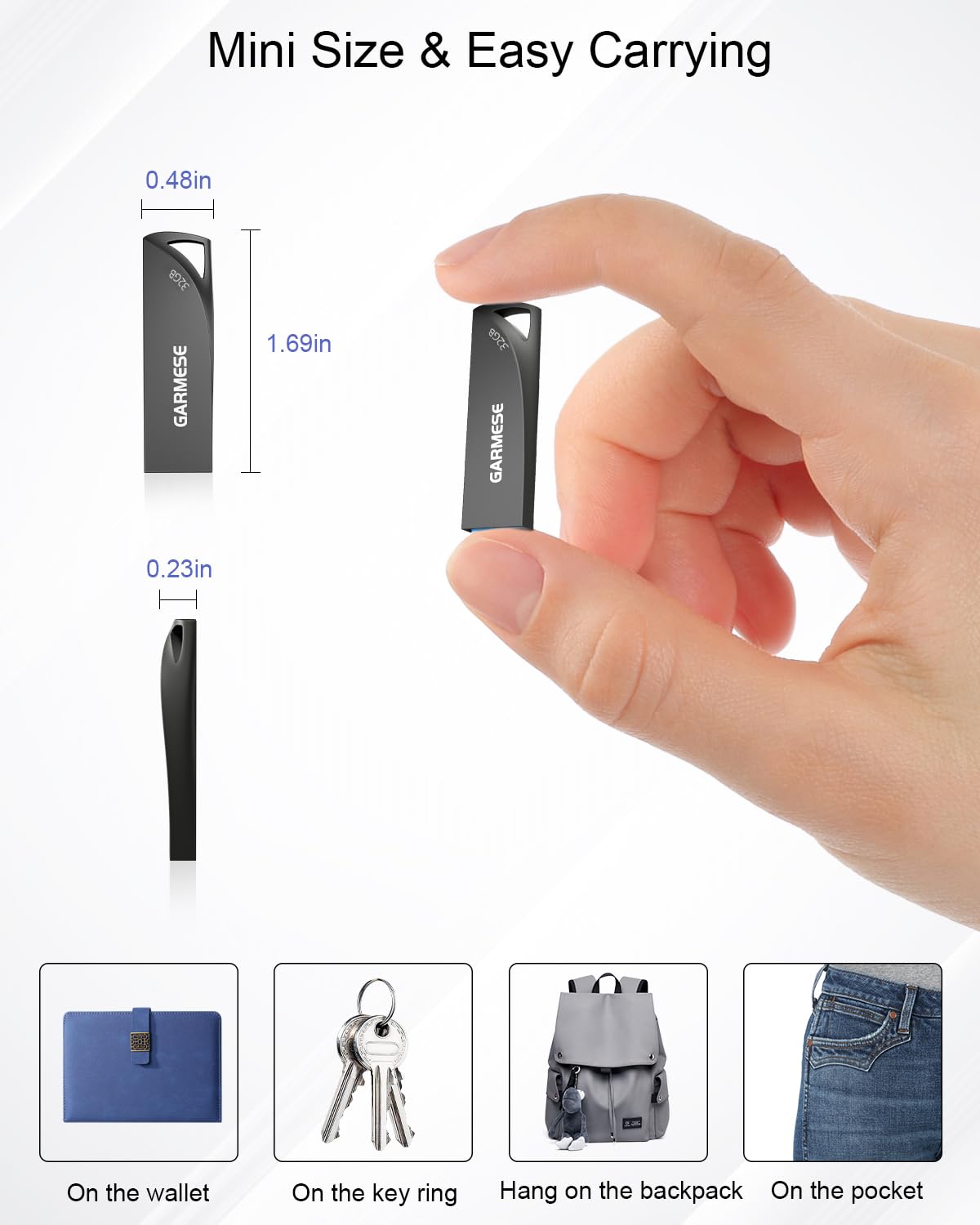 GARMESE 32GB USB 3.0 Flash Drive, 5-Pack Waterproof Metal USB Memory Stick, Slim Thumb Drive Portable Pen Drive with Keychain Hole Stylish Jump Drive for Computer/Car/Smart TV