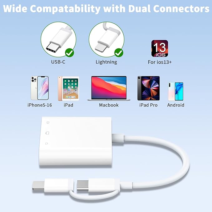 Aplimln Lightning and USB C SD Card Reader for iPhone iPad Mac Android Phone Laptop, 3 in 2 Memory Card Reader Supports Compact Flash SD Micro SD CF Card, Digital Camera Adapter Plug and Play