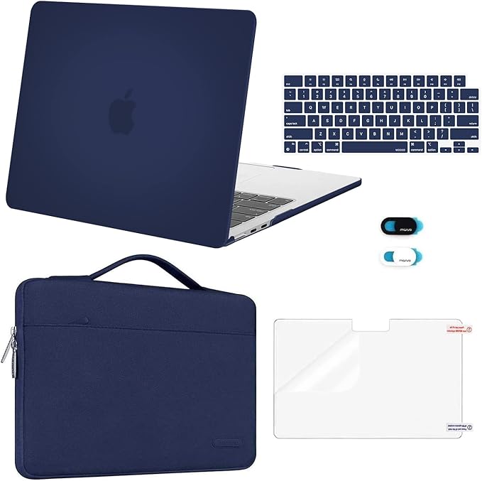 MOSISO Compatible with MacBook Air 13 inch Case M5 2026 M4 2025 M3 M2 2024-2022 A3449 A3240 A3113 A2681,Hard Shell&Sleeve Bag&Keyboard Skin&Webcam Cover&ScreenFilm for MacBook Air 13.6, Navy Blue