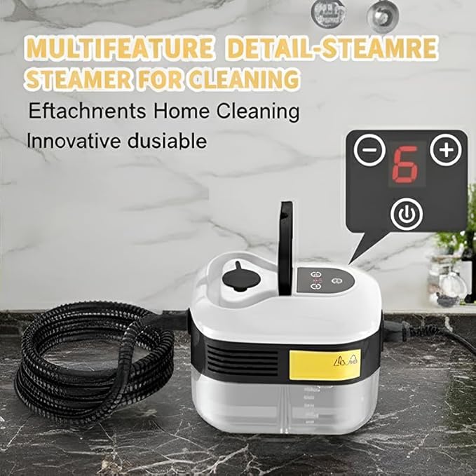 Handheld Steam Cleaner: 2500W High Temperature Pressurized Steamer with 6 Adjustable Levels - Portable Multi-Surface Steam Cleaning Machine for Kitchen, Bathroom, Furniture, Car, Windows (White)