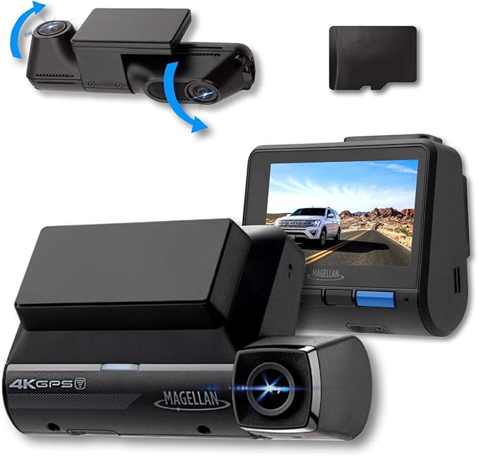 MAGELLAN DR50 3 Channel Dash Cam, 4K+2K Front Cabin Rear, Night Vision, Wide-Angle (170°), STARVIS 2 IMX678, Strong Mount, GPS, Wi-Fi App Control, 24H Parking Mode, Fatigue Alert, 64GB Card Included