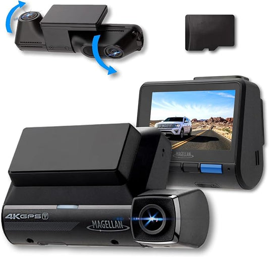 MAGELLAN DR50 3 Channel Dash Cam, 4K+2K Front Cabin Rear, Night Vision, Wide-Angle (170°), STARVIS 2 IMX678, Strong Mount, GPS, Wi-Fi App Control, 24H Parking Mode, Fatigue Alert, 64GB Card Included