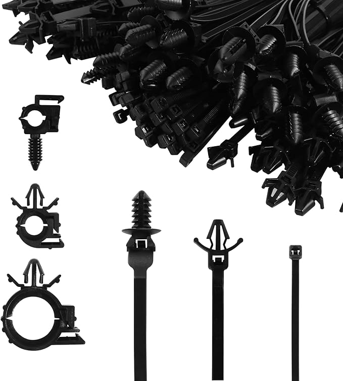 Dakchor 130 Pcs Push Mount Cable Zip Tie, Car Wire Loom Routing Clips Quickly Mount Cable Ties Fixed Wire Harness for Jeep Wrangler Trucks Universal Automotive Clips 6 Different Sizes