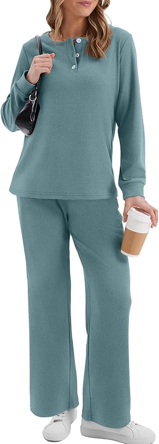 WIHOLL Lounge Sets for Women Two Piece Outfits Button Down Sweatsuit Sweatpant with Pockets Fall Fashion 2025