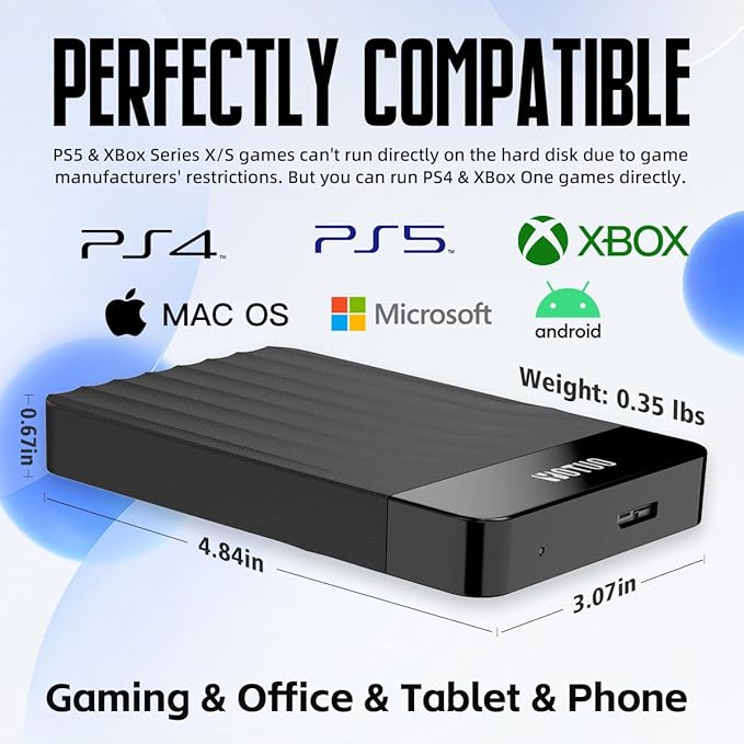 YOTUO 1TB External Hard Drive, Portable Storage Expansion HDD, USB 3.0 & USB-C for PC, Mac, Desktop, Laptop, Smartphone, PS4, Xbox One, Xbox 360, Office & Game