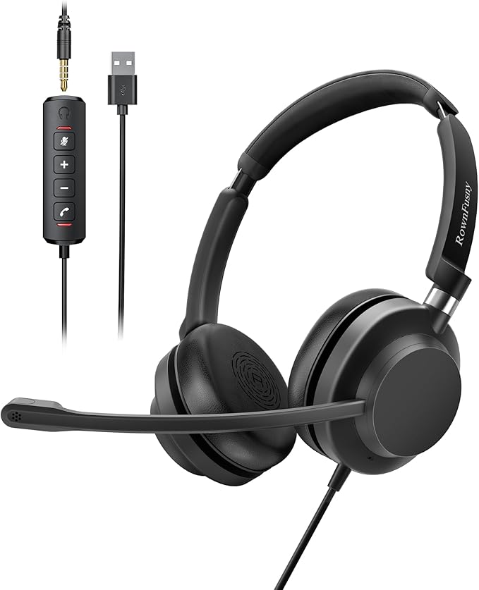 USB Headset with Microphone for PC-Wired Noise Reduction Office Headset for Work with Laptop/Mac,Computer Headphones with Volume Control & Mic Mute,Compatible with Zoom/Skype/MS Teams/Call Centers