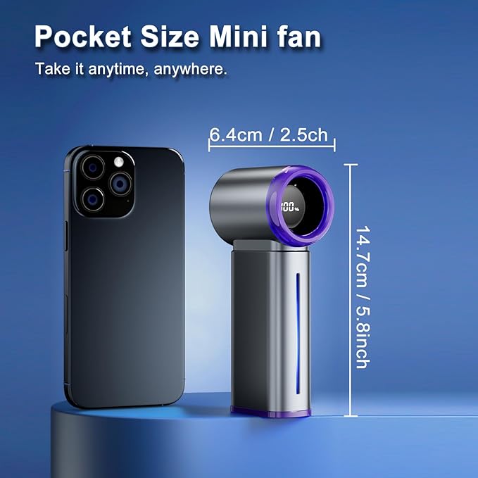 Portable Handheld Fan, Powerful Mini Hand Held Fan, 5000mAh Rechargeable, Digital Display, 1-199 Speeds Adjustable, Personal Fan for Travel Outdoor Camping Home Makeup Commuting, Gifts for Women Men