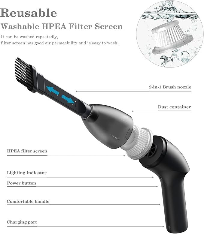 HONKYOB Mini Vacuum Cleaner-Rechargeable,Cordless,Desk Vacuum Cleaner for Dust,Hair,Crumbs,Car,Sewing Machine (H043)