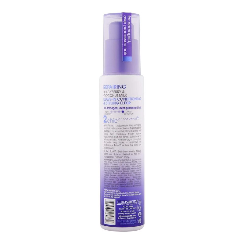 GIOVANNI 2chic Ultra Repairing Leave-In Conditioning & Styling Elixir - Hair Serum for All Hair Types, Tsubaki Seed Oil & White Tea, Detangles, Smooths & Conditions, Tames Frizz - 4 oz