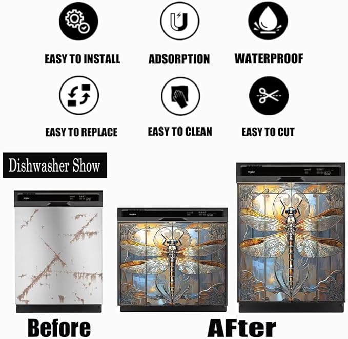 Artistic Dragonfly Dishwasher Magnet Door Cover Sheet 23x17 Inch Dishwasher Magnets Decal Art Refrigerator Magnetic Sticker Kitchen Decor
