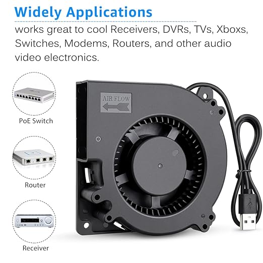 GDSTIME Quiet 120mm USB Blower Fan with 3 Speed Control, 5V Squirrel Cage Blowers, DC Brushless Centrifugal Fans for Receiver DVR Xbox Modem AV Cabinet Cooling