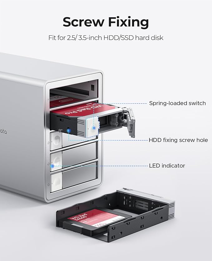 ORICO 5-Bay RAID External Hard Drive Enclosure for 2.5/3.5 Inch SATA HDD/SSD up to 5X 22TB, USB3.0 Type-A Hard Drive Docking Station, Supports RAID 0/1/3/5/10/JBOD/Clone/ClearMode -9958RU3