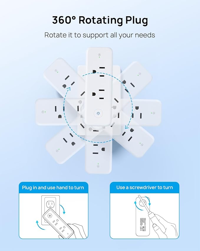 TROND Outlet Extender with 360° Rotating Plug, 6 AC Outlet Splitter with On/Off Switch, Multi Plug Adapter with PD 20W USB C, 2 USB-A & 2 USB-C, 3 Way Wall Extension Outlet for Home Office Travel