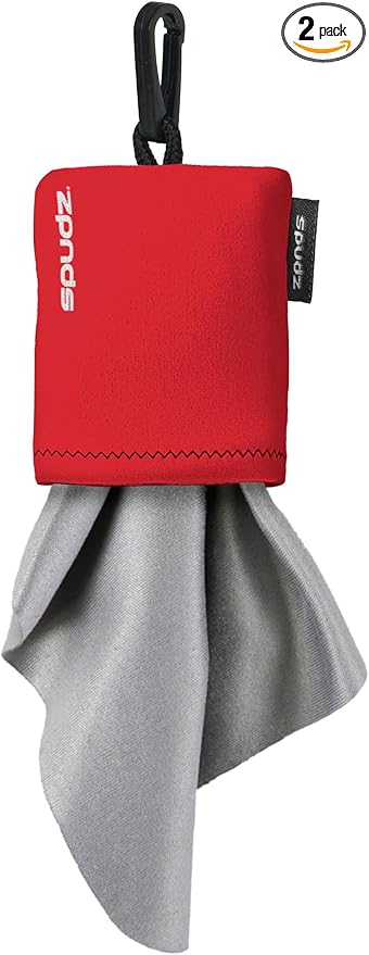 SPUDZ Ultra Microfiber Lens Cleaner with Closeable Bottom – Clip-On Pouch, Washable – for Binoculars, Scopes, Glasses, Screens | Ultra Red, 10 x 10 Inch (2-Pack)
