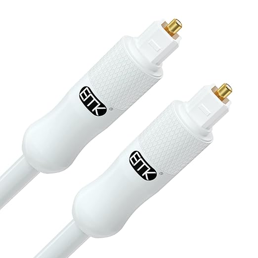 EMK White Optical Audio Cable [6ft/2M] - Digital SPDIF Toslink Fiber Optic Cable for Sound Bar, TV, Home Theater, Blu-ray Player - White, High-Speed, Low-Loss, Gold-Plated Connectors