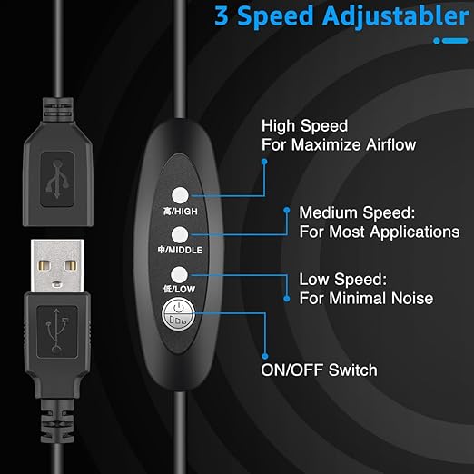 GDSTIME Quiet 120mm USB Blower Fan with 3 Speed Control, 5V Squirrel Cage Blowers, DC Brushless Centrifugal Fans for Receiver DVR Xbox Modem AV Cabinet Cooling