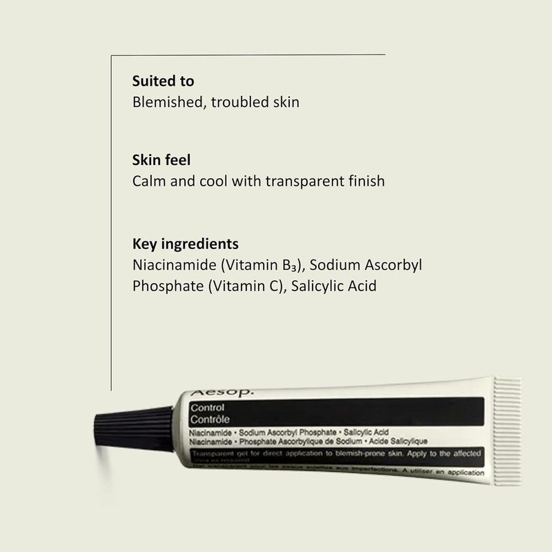 Aesop Control | Targeted Blemish Treatment Gel with Niacinamide & Salicylic Acid | Fast-Acting, Non-Drying Formula | 0.3 oz