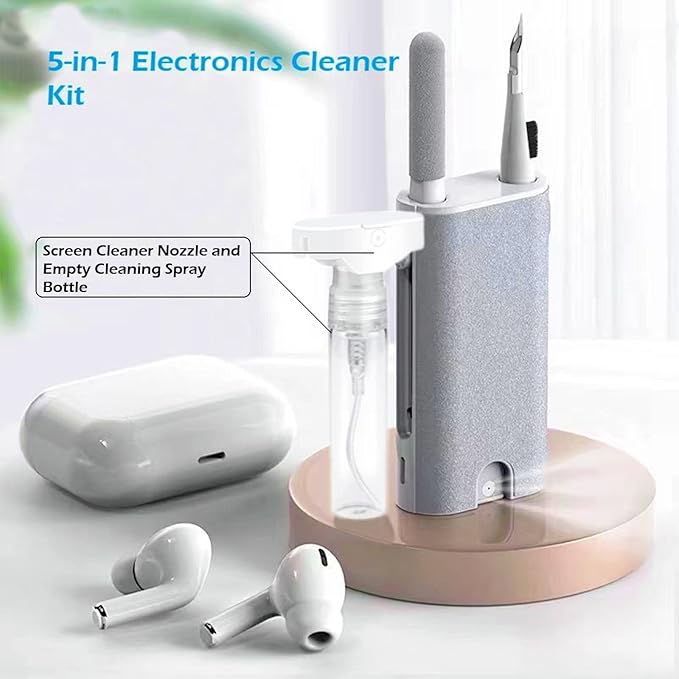 RLOJK 5-in-1 Electronics Cleaner Kit- Laptop Screen Cleaner kit,Multifunctional Bluetooth Earphones Cleaning Tool for Computer Cameras Lens Cell Phone Laptop Computer Bluetooth Earphones