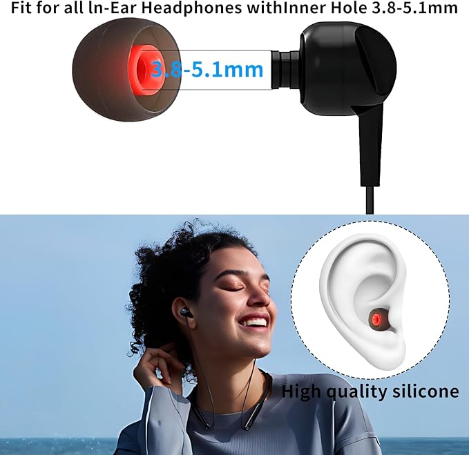 TSZYYM Earbud Tips Ear Bud Tips Soft Anti Slip Washable and Reusable Silicone Replacement Earbud Tips Fit Most in-Ear Earbuds(Inner Hole 3.8mm -5.1mm) 18pcs S M L