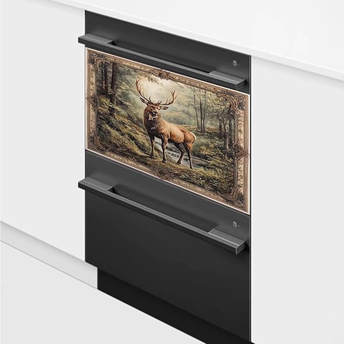 Kitchen Decor Deer Dishwasher Magnet Cover Decal, Vintage Forest Elk Magnetic Dishwasher Covers Decorative, Animal Dishwasher Skin (Magnetic) 23" W x 17" H