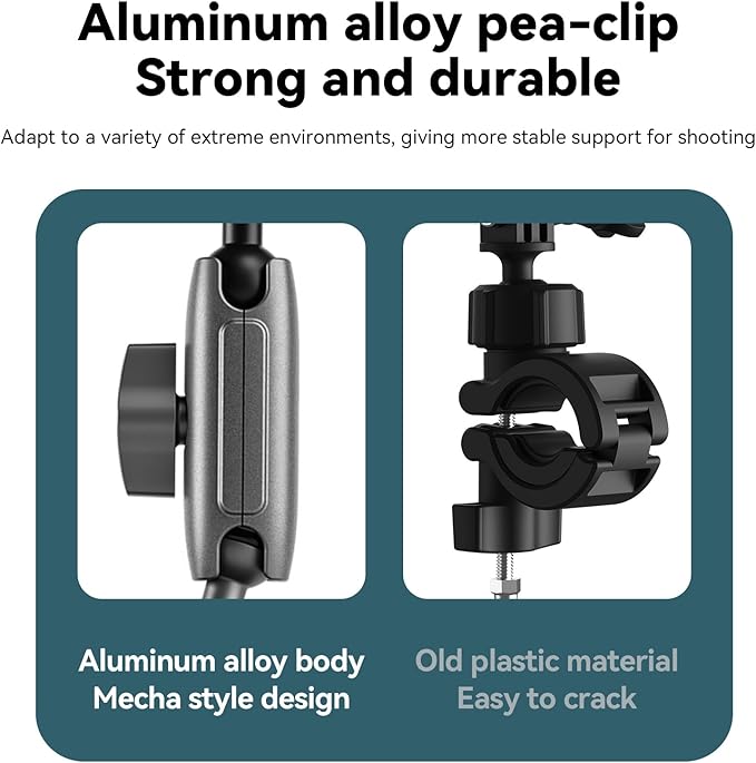 TELESIN Super Clamp Camera Mount with 360° Dual Ball Head, Bike/Bicycle/Motorcycle Handlebar Mount for GoPro Mission 1 PRO/DJI Osmo Pocket 4 3/ DJI Action 6 5 4/ Insta360 Luna Ultra/Xtra Muse Camera