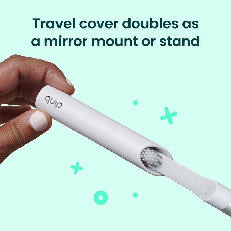 Quip Sonic Toothbrush for Adults with Timer - Includes Extra Brush Head and Travel Cover Mount - Electric, Soft Bristle Refill Head, Metal Handle, 3 Month Battery Life - Travel Toothbrush - Indigo