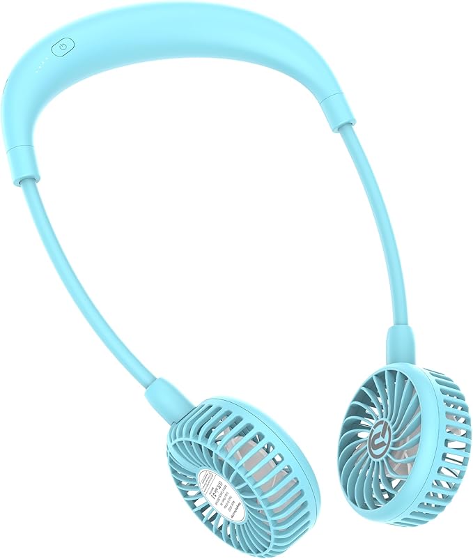 Portable Neck Fan, 2600mAh Battery Operated, Ultra Quiet Hands Free USB Fan with 3 Speeds, Strong Wind, 360° Adjustable High Flexibility Wearable Personal Fan for Sport Office Outdoor Travel-Cyan