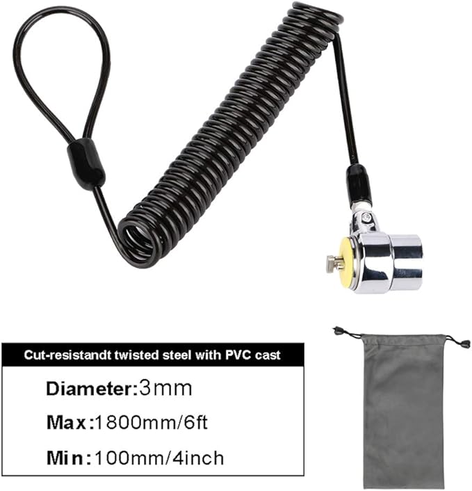 LORADAR Security Hardware Cable Lock Kit,Retractable Cable Lock Portable Keyed Laptop Lock 3 Keys 6.2Ft for Monitors, Laptops, MacBooks, Tablets, iPad,Mac mini, (Keyed Different)