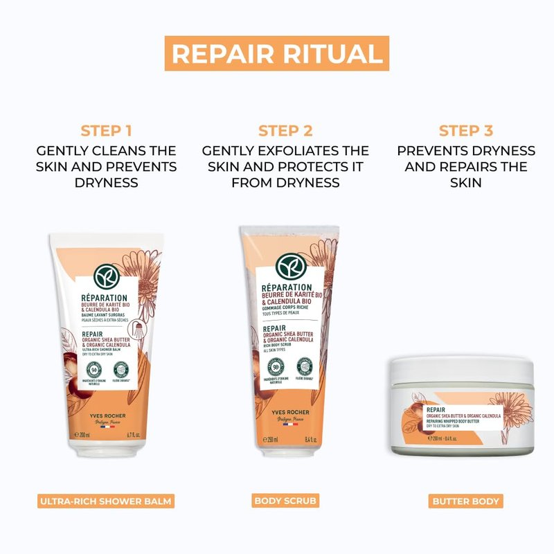 Yves Rocher Repairing Whipped Body Butter for Dry Skin, Intensely Nourish & Moisturize with Shea Butter Body Cream, 8.4 FL OZ