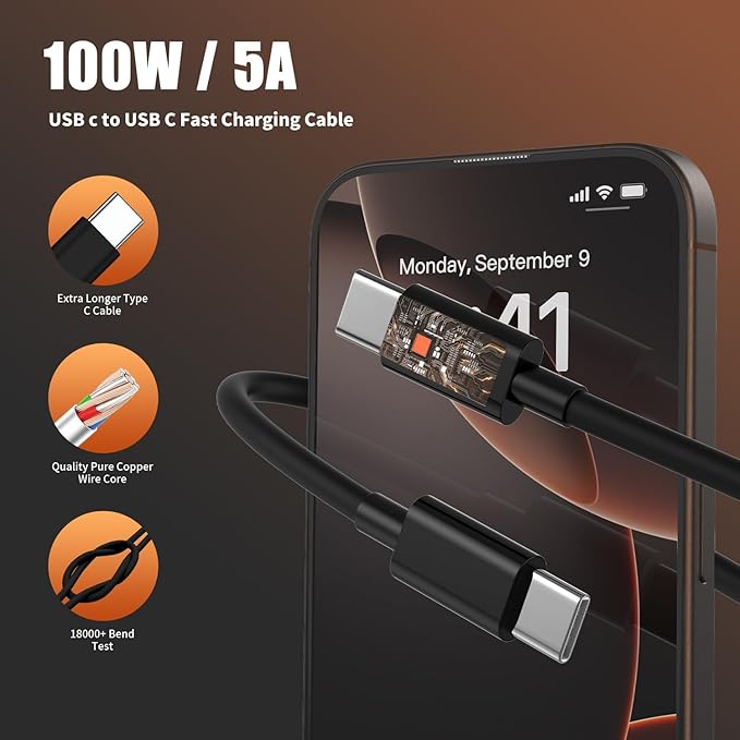 iPhone 17 16 Pro Max Charger Fast Charging, Super Fast USB C Chargers for iPhone 17 (6FT+6FT+10FT) Type C Chargers Cord with Fast Charger Block for iPhone 17/16/15 Series/iPad/ GalaxyS26/S25 Black
