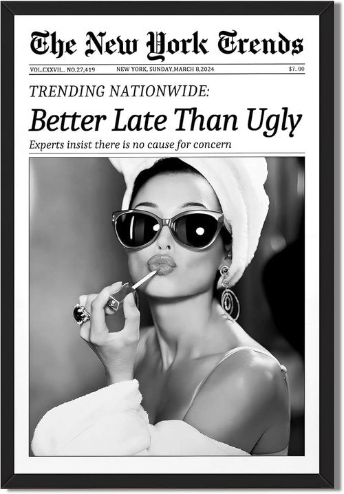 Audrey Hepburn Vintage Newspaper Wall Art - Chic Black and White Canvas Print | 8x12 Inch Glam Decor