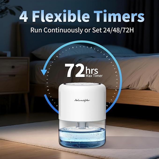 Windangel 44oz(1.3L) Small Dehumidifier for Home Auto-Off Quiet Portable Dehumidifier with 3 Modes 10 Color Lights 4 Timer Settings for Bedroom Bathroom Closet (215 sq.ft)
