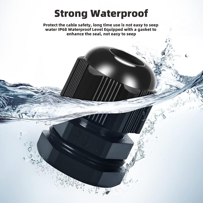 CGELE Cable Gland 20 Pack Plastic Waterproof Adjustable Connector 5-10mm PG11 Strain Relief Cord Connectors Joints Nylon with Gaskets