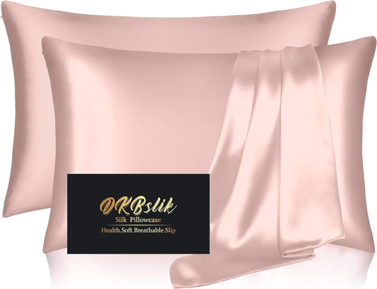 Mulberry Silk Pillowcase Set by Skiennix - Anti-Acne & Hair Care | Queen Size, Coral, 2 Pack
