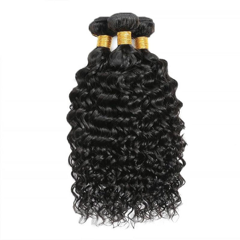 Water Wave Human Hair Bundles 16 18 20 Inch Deep Curly Bundles Human Hair Unprocessed Native Virgin Hair 100/PC 3 Extensions Natural Black Color 1B Wet and Wavy Human Hair Extensions for Women