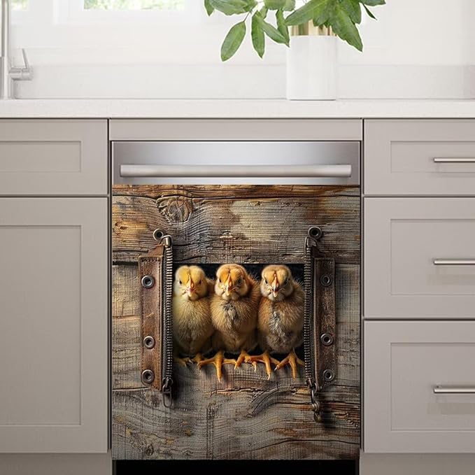 Wood Board and Chicken Pattern Dishwasher Magnet Cover Sticker,Refrigerator Magnet Cover Decal Fridge Magnetic Stickers Home Kitchen Decor,23W x 26H inchs
