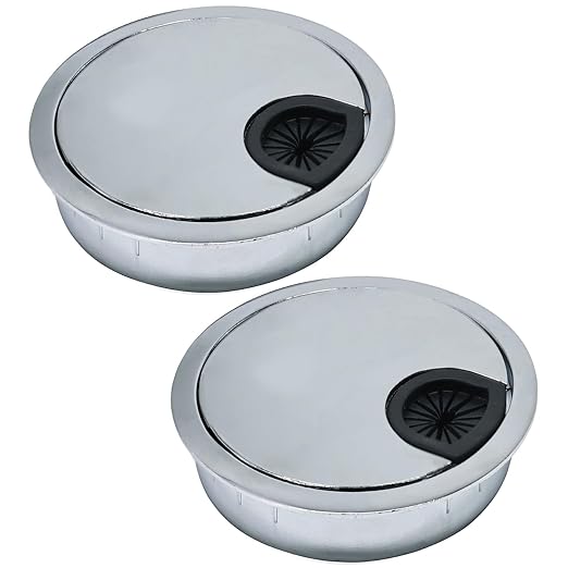EASYEAH 2 Pcs Desk Grommet 2" / 50 mm, Desk Cord Hole Cover, Cable Grommet Metal Zinc Alloy Materilal, Desk Hole Grommet for Home & Office Pc, Detachable Cable Cord Organizer-Bright Silver