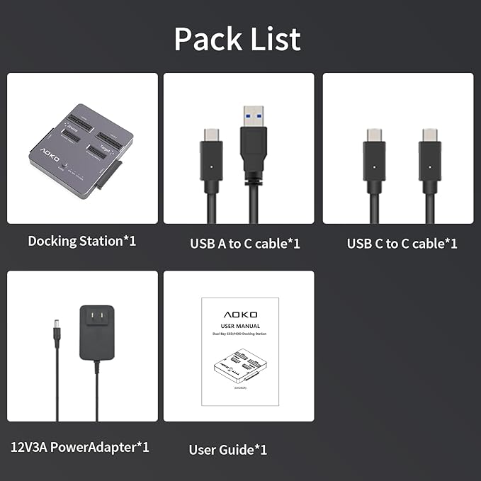 AOKO M.2 NVMe SSD Cloner, Dual-Bay 4-in-1 Hard Drive Docking Station,Hard Drive Reader/Cloner for M.2 PCIE NVME+mSATA & SATA 2.5"/3.5" HDD,Offline Cloning Without PC