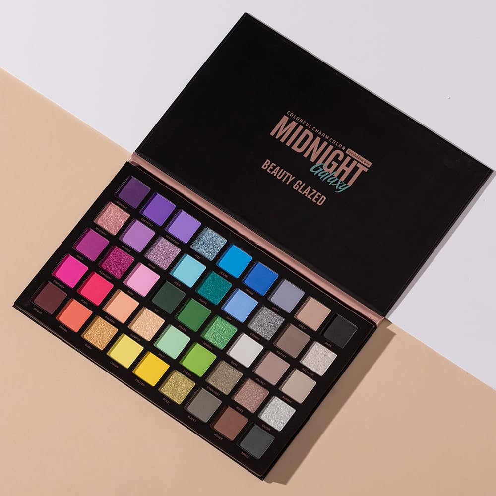 MYUANGO Bold Dimensions Eyeshadow Palette - 45 Shades of Matte, Shimmer, and Glitter in Purple, Green, Yellow, Pink, and Grey - High-Pigment, Long-Lasting, Waterproof - Blendable Formula