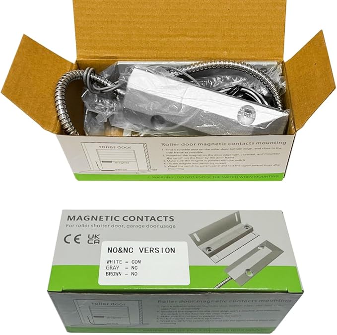 GAGALOR NO&NC 3 Wires Magnetic Garage Door Contacts Heavy Duty Alarm Switch Sensor for Roller Shutter with Adjustable Bracket
