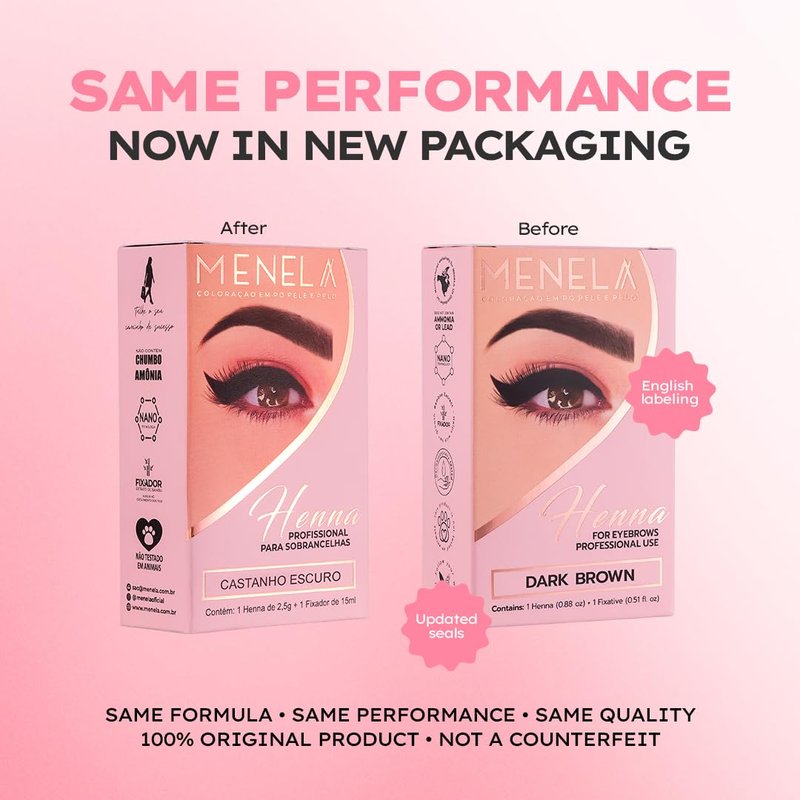 MENELA Dark Brown Eyebrow Henna Kit – Henna for Eyebrows – Eyebrow Dye & Henna for Brow – Natural Vegan Ammonia-Free – Up to 60 Applications, 2.5g Henna & 15ml Fixer, Bamboo Extract