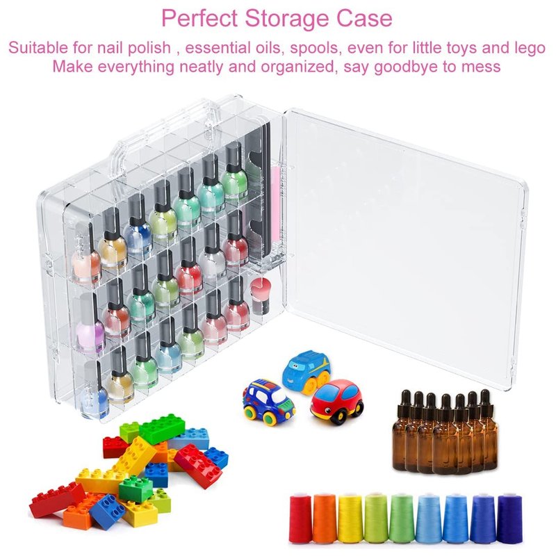 Nail Polish Organizer Case - Holds 48 Bottles | Adjustable Gel Storage with Space Dividers & Toe Separator