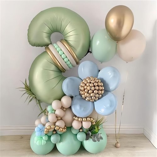 **Regine Switzerland Sage Green Number 6 Balloons - 40-Inch Olive Green Foil Helium Balloons for Birthday Celebrations**