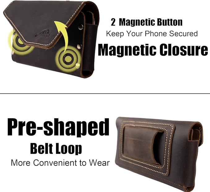 Topstache Leather Phone Holster for iPhone 17/16/15 Pro Max, Galaxy S25/S24 Ultra - Belt Loop Cell Phone Case - Leather Card Holder Wallet Belt Pouch - Fit Protective Case on, XL,Darkbrown